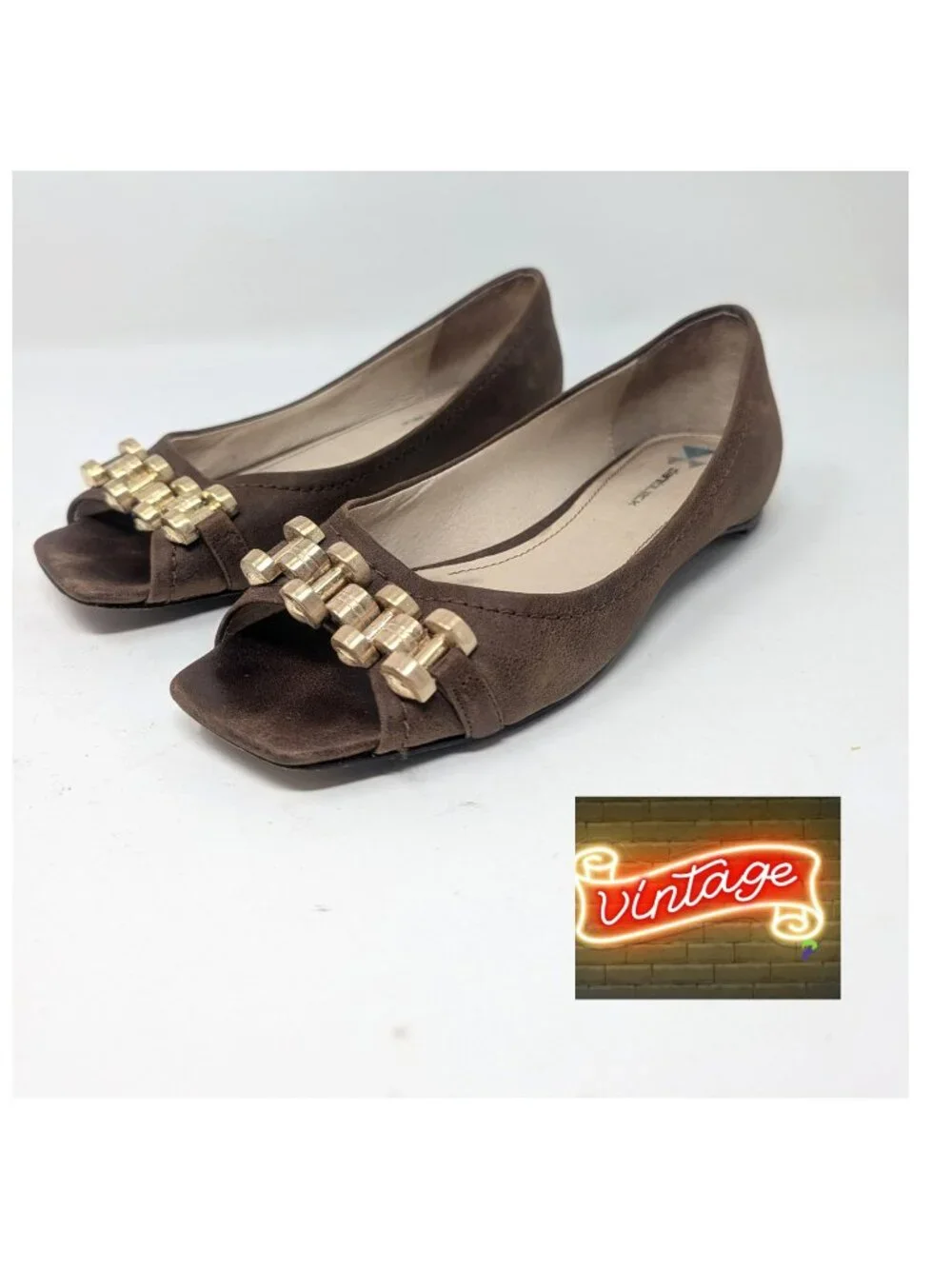 Vintage Y2K Daniblack Brown Suede Flats 6 Open Toe